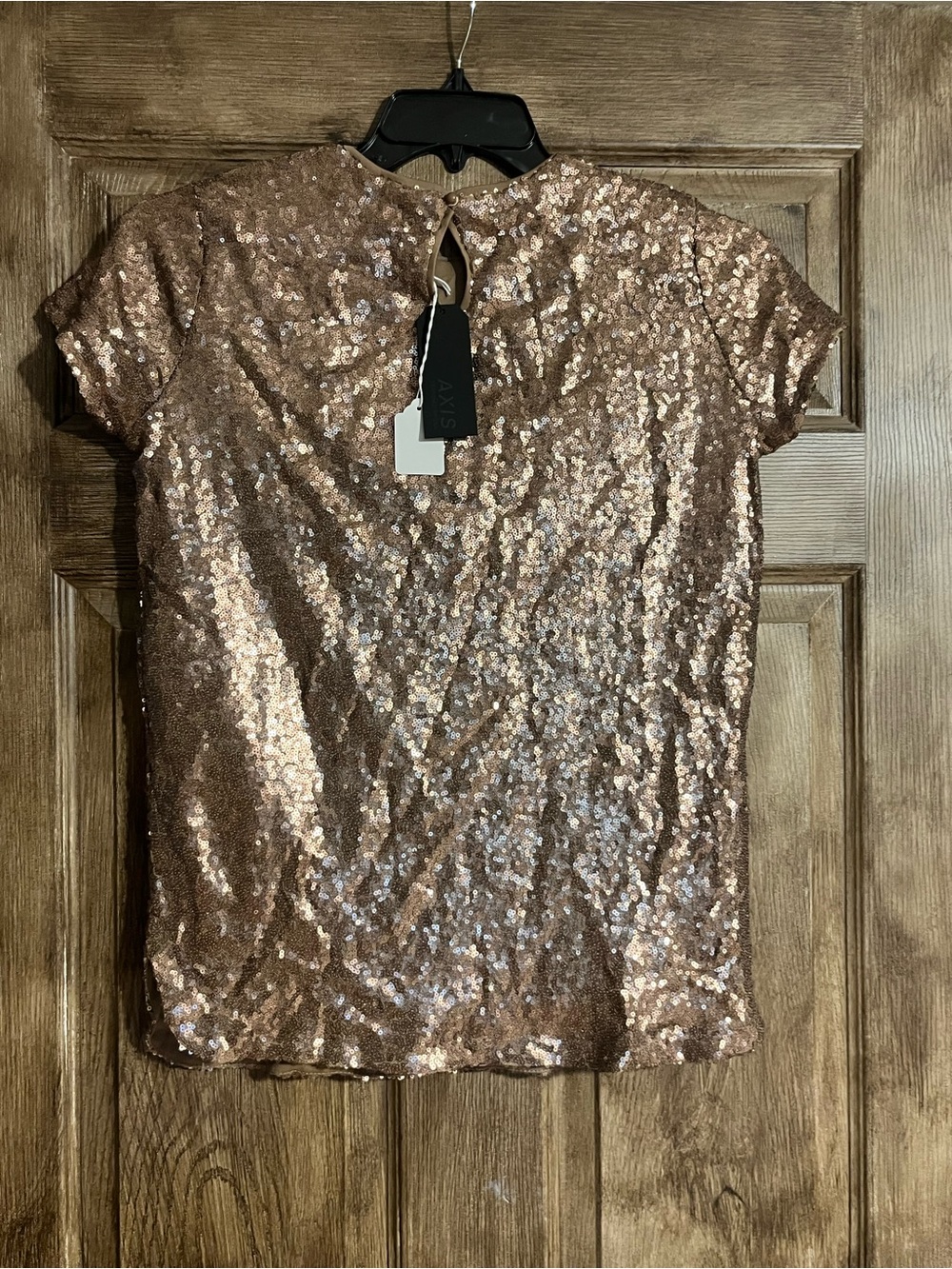 Short Sleeve Sequin Blouse in Rose Gold